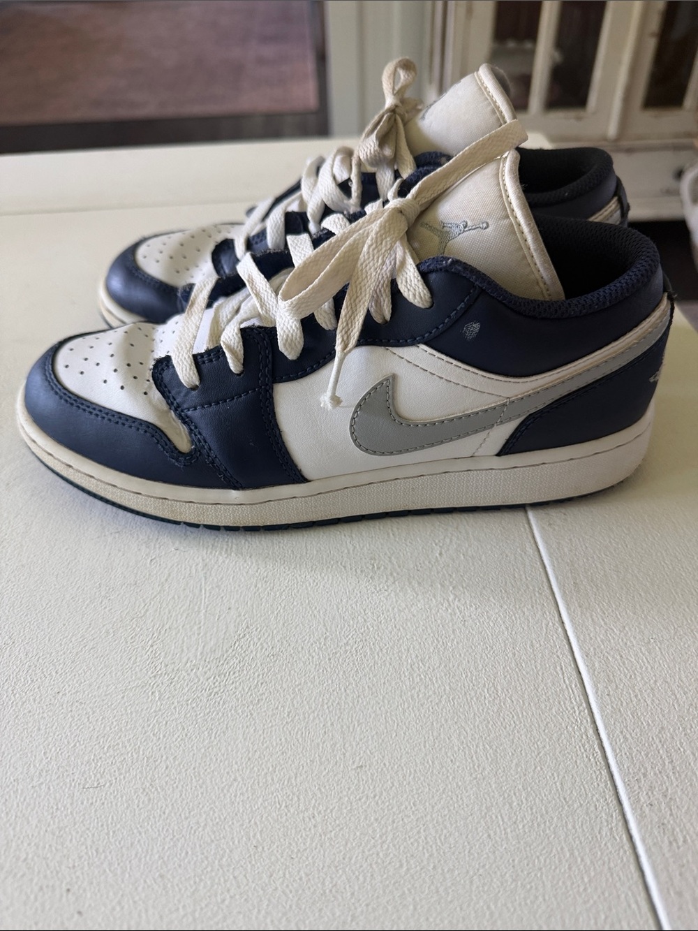 Nike Kids Low-Top Sneakers in Navy, White, and Silver